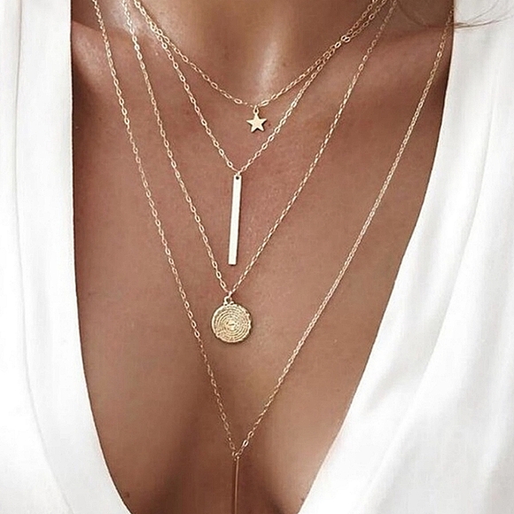 2 FOR $20 NEW GOLD VINTAGE COIN MULTI LAYERED NECKLACE - Picture 1 of 2